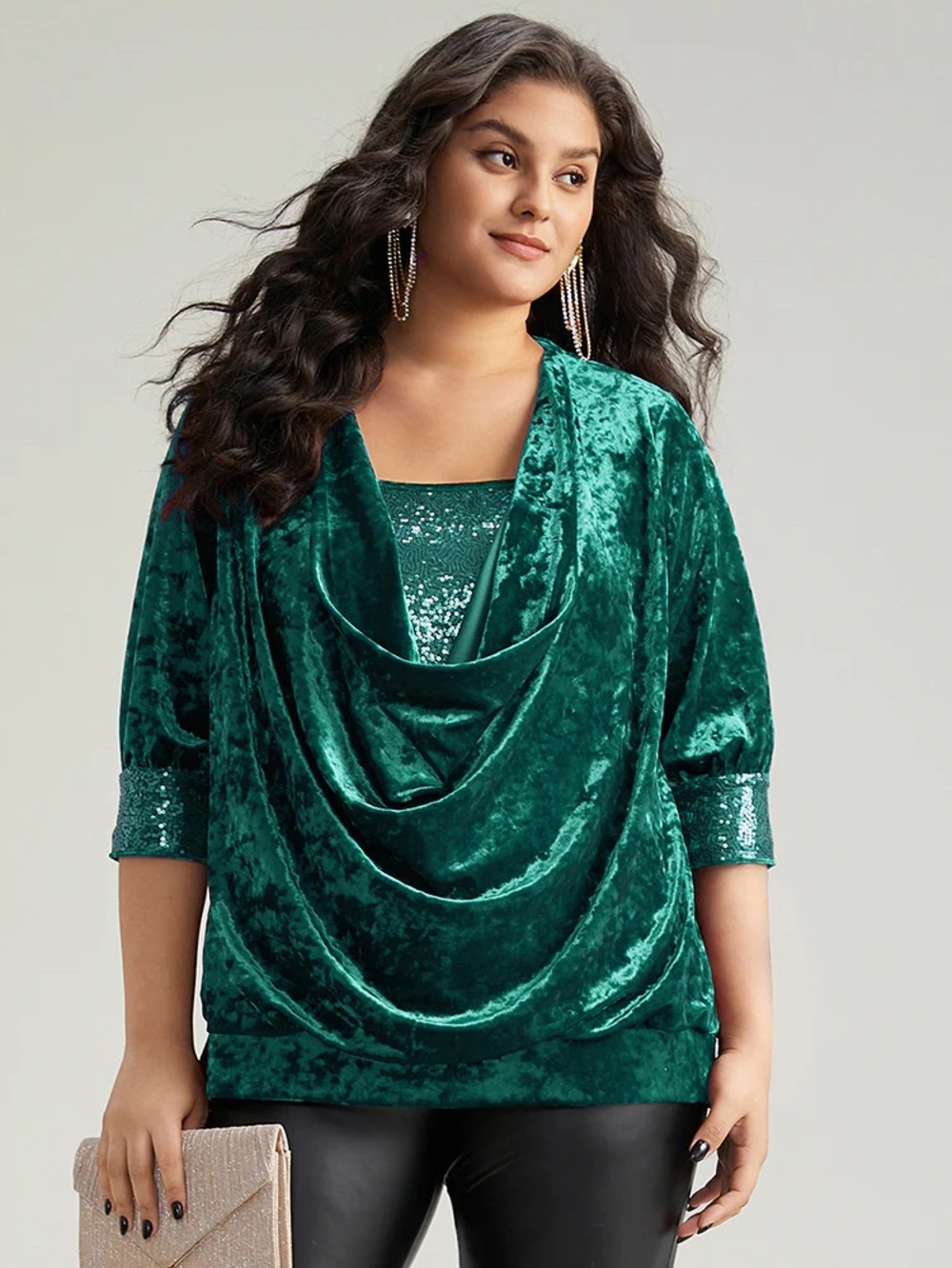 Net bloomchic 28 green Velvet Draped Top